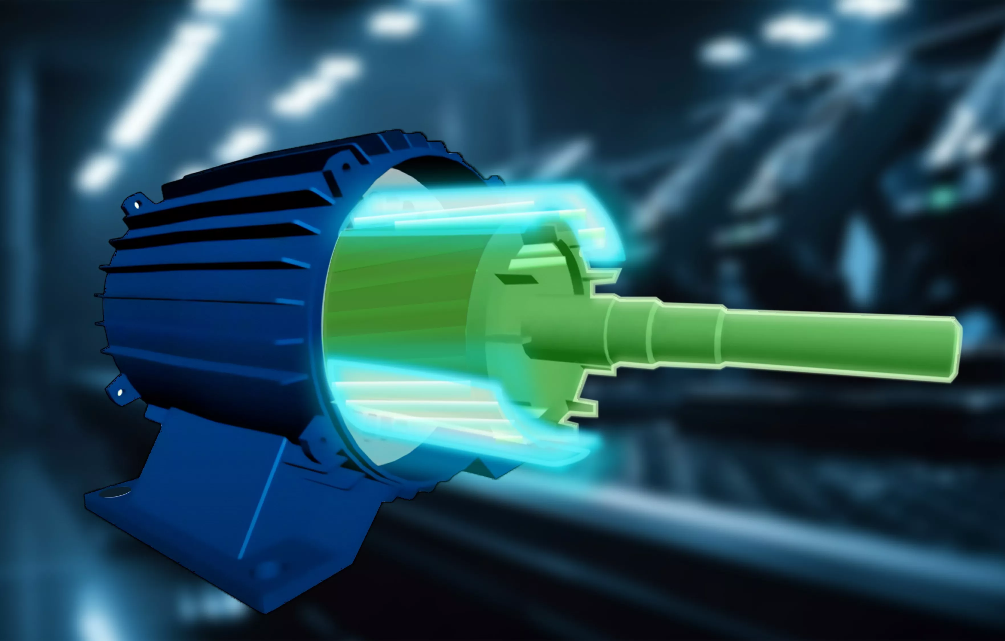 Магнитное поле статора (светло-голубой цвет на схеме) воздействует на алюминиевые стержни, индуцируя ток в роторе.