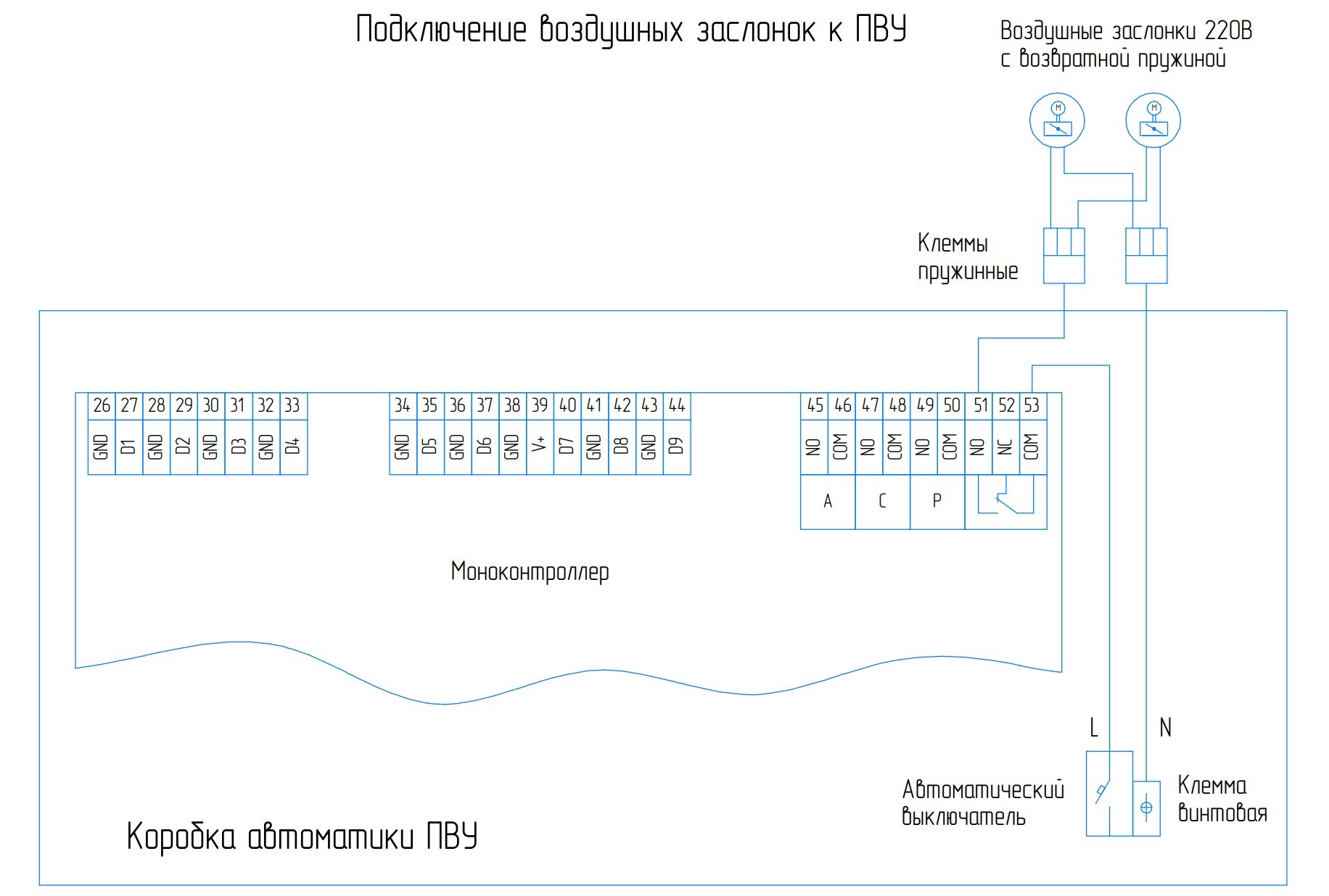 Подключение воздушных заслонок Подключение воздушных заслонок