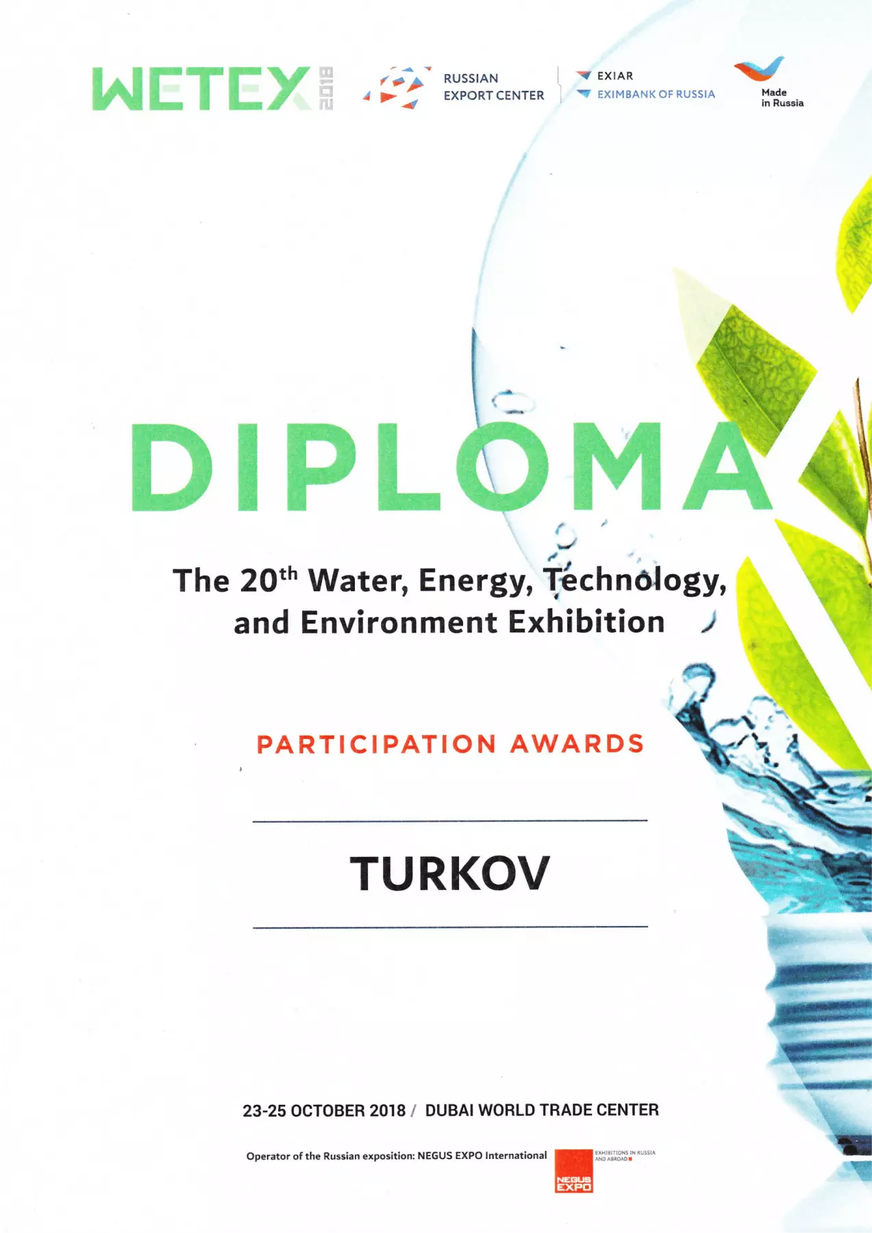 Диплом Wetex